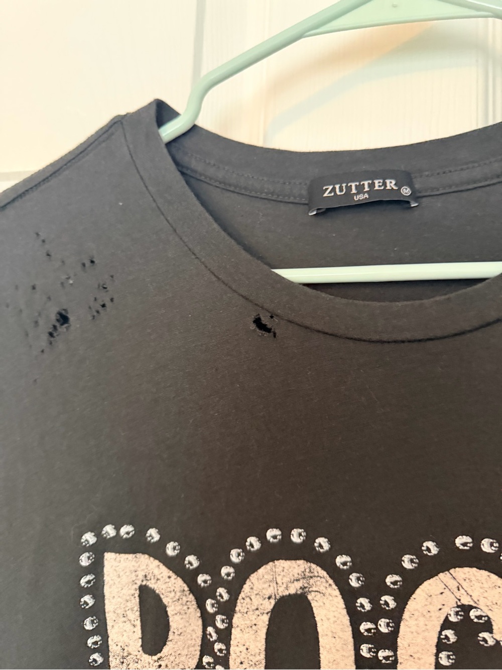 Zutter Black 'Rock & Roll' Distressed Maxi Tee Dress with faux stud details - Picture 5 of 8